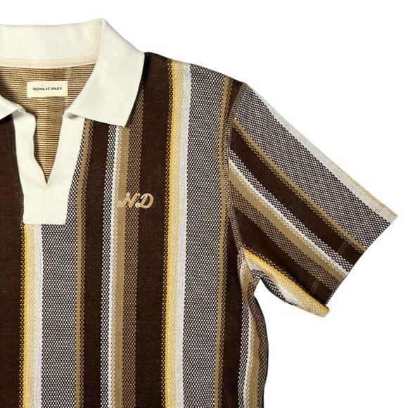 Nicholas Daley Striped Cotton Polo Shirt SIZE M Brown Heavyweight Collar Shirt - Picture 7 of 10